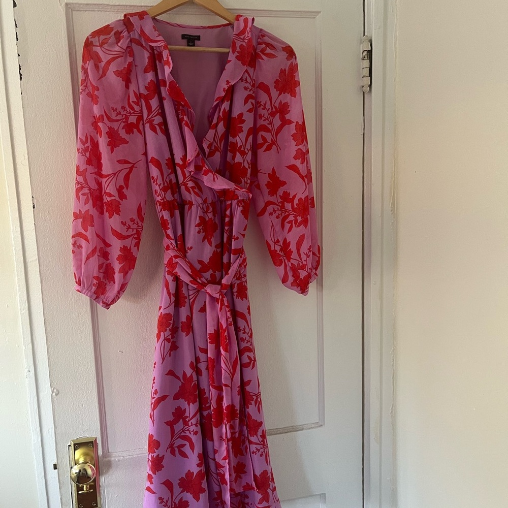 Ann Taylor Red and Pink Floral Long Sleeve Dress